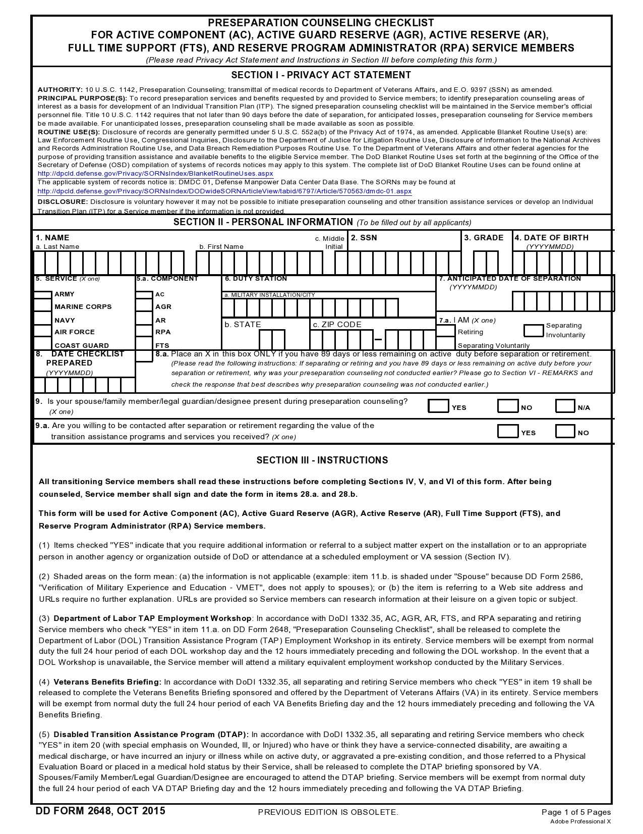 Free army counseling form 17