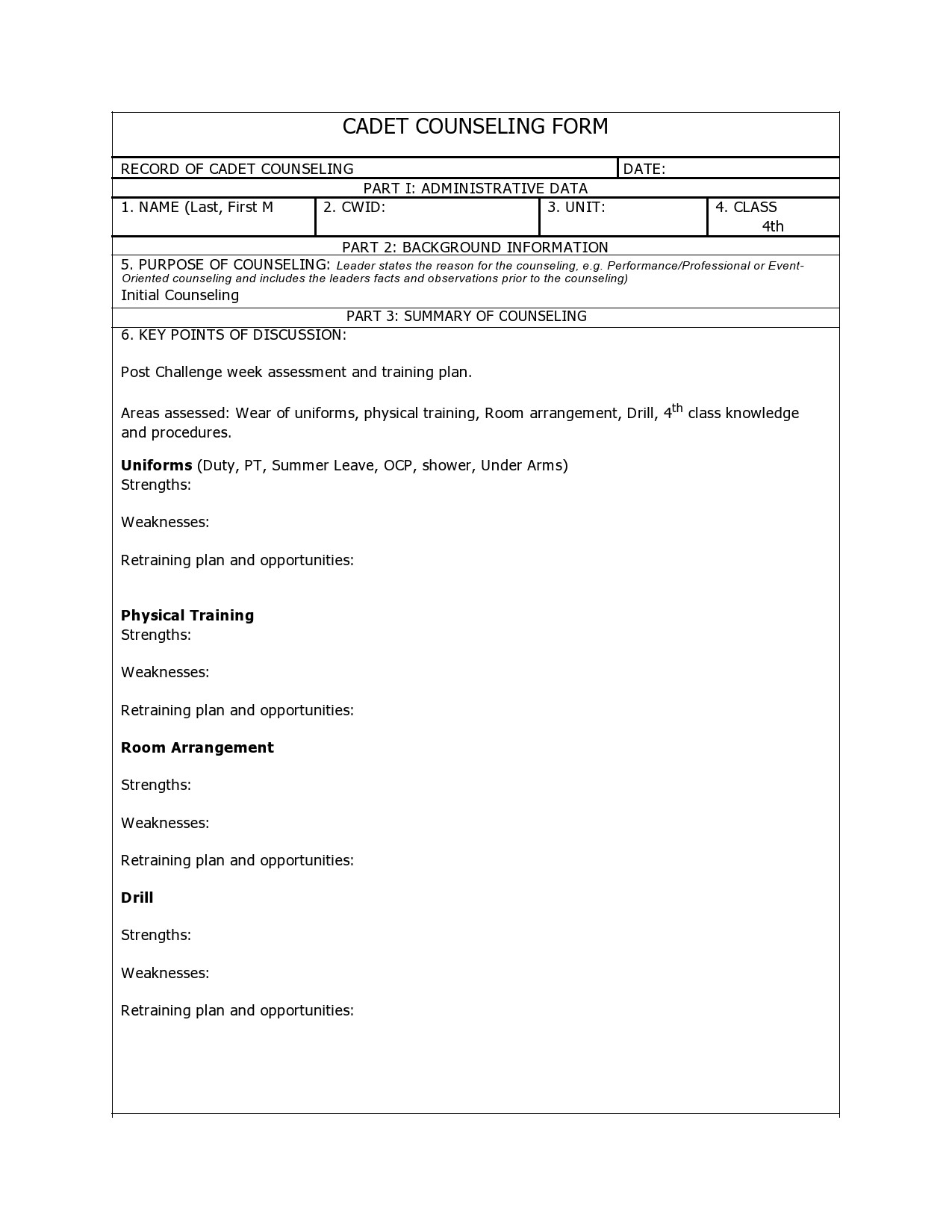 Free army counseling form 19