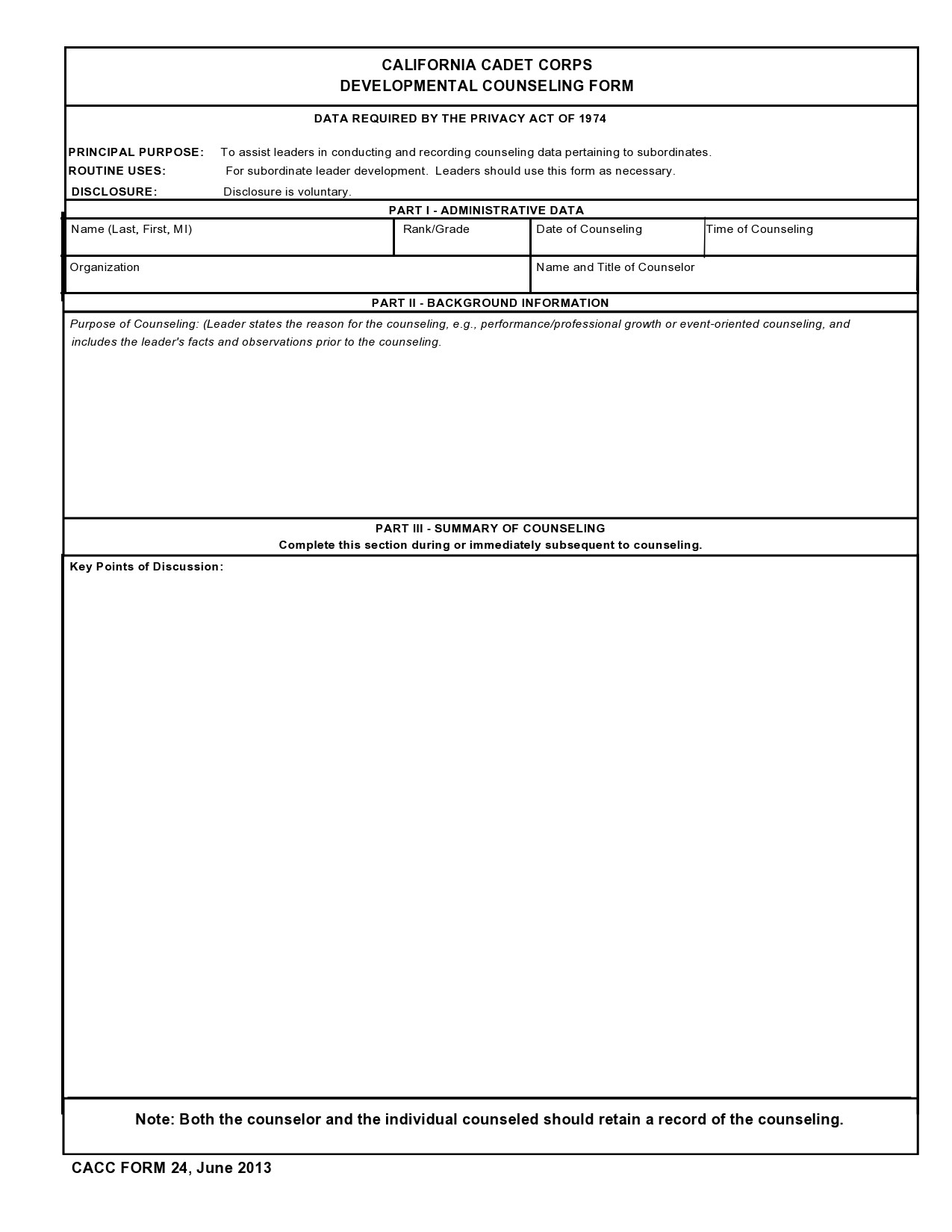 Free army counseling form 20