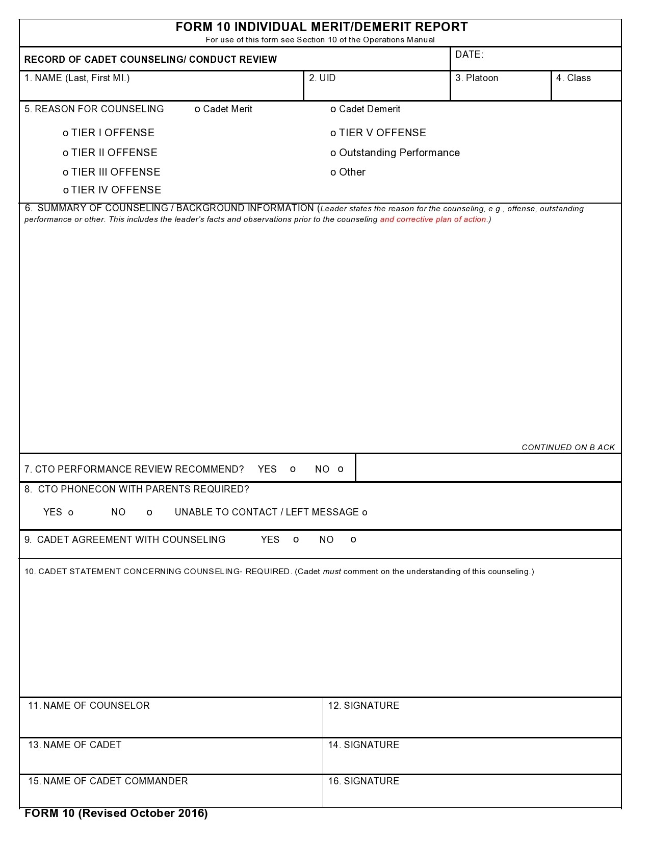 Free army counseling form 24