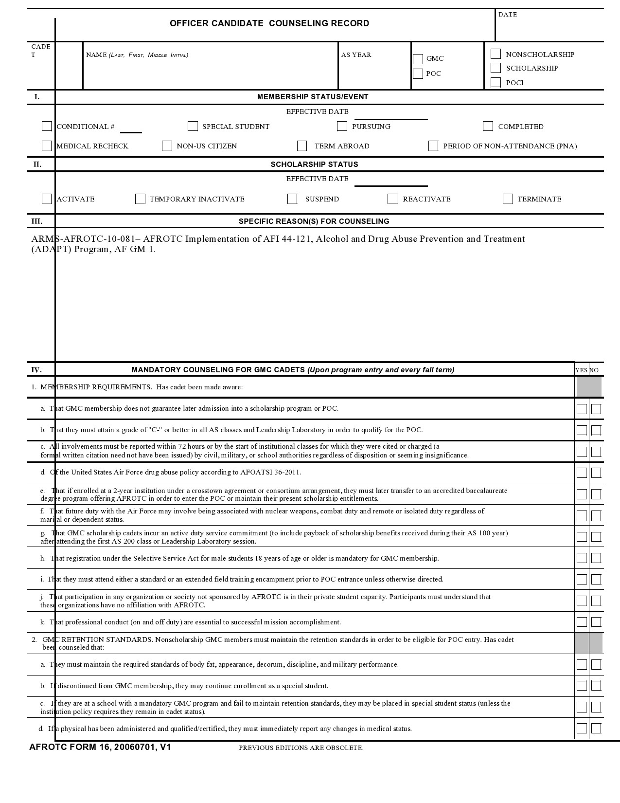 Free army counseling form 25