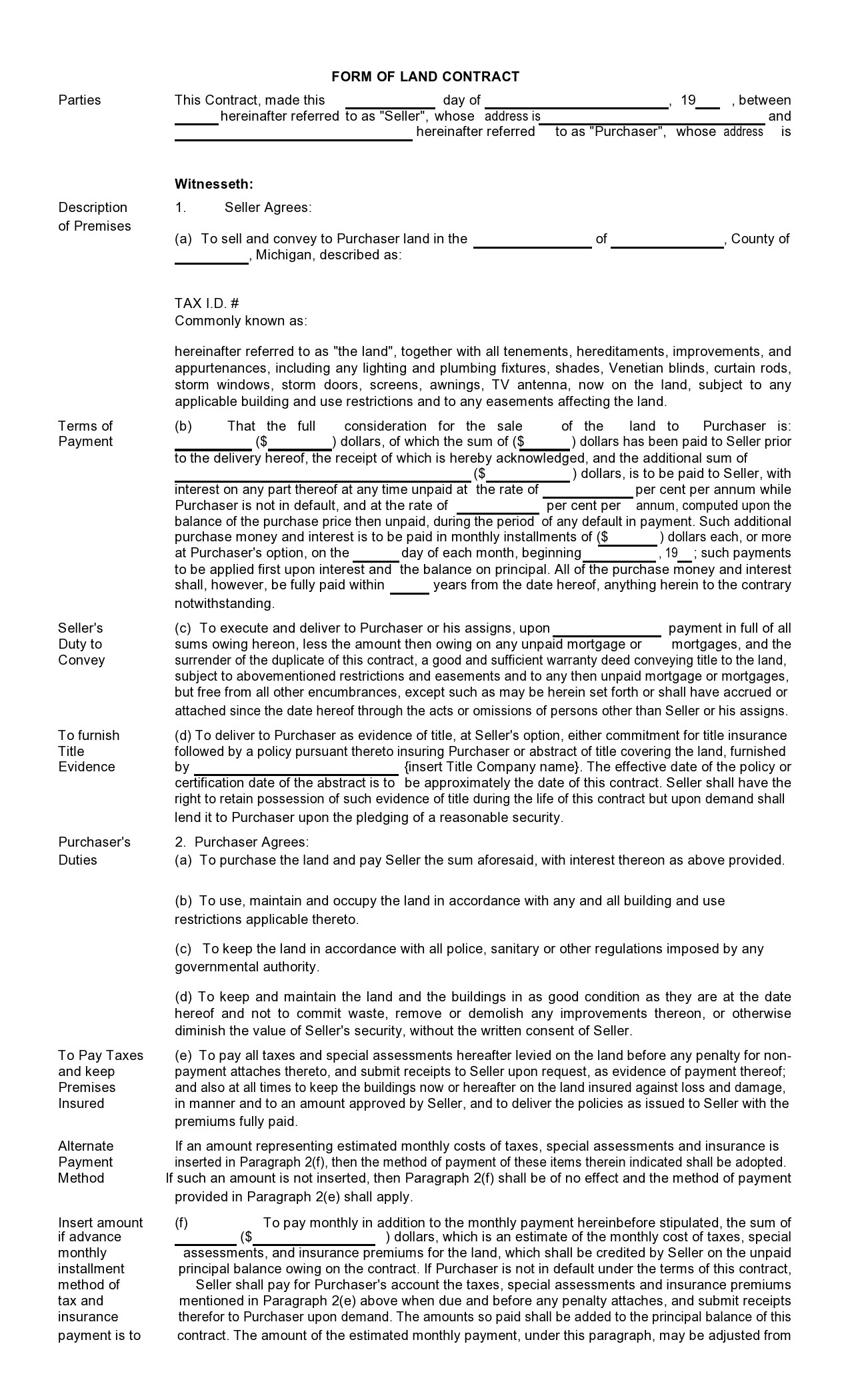 assignment of land contract form