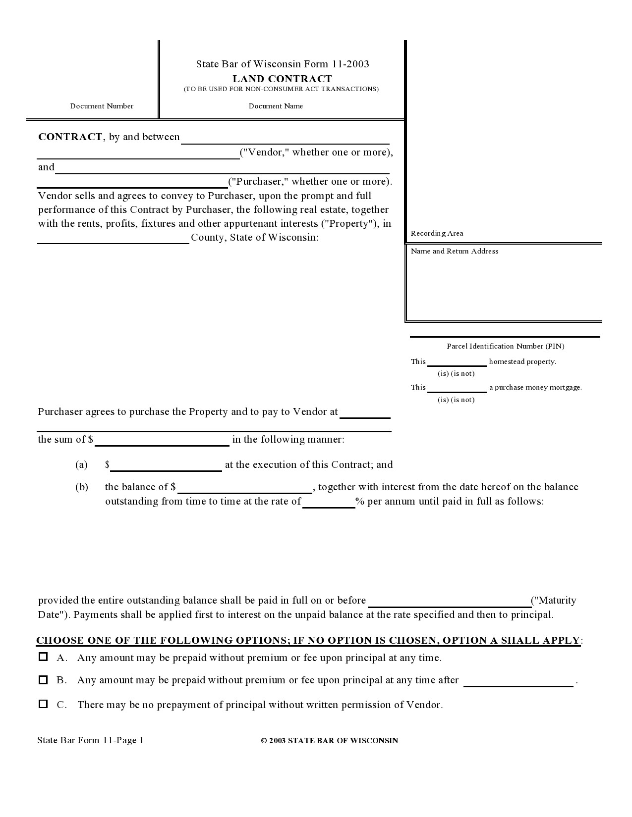 Free land contract form 03