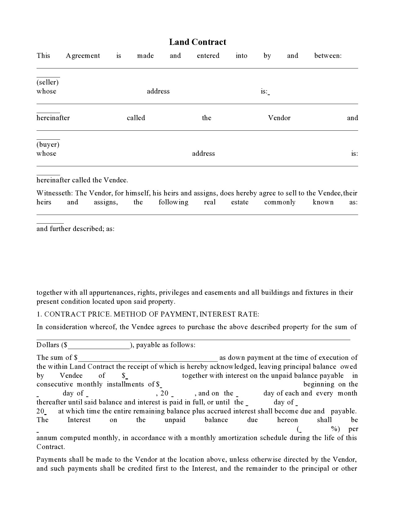 Free land contract form 06