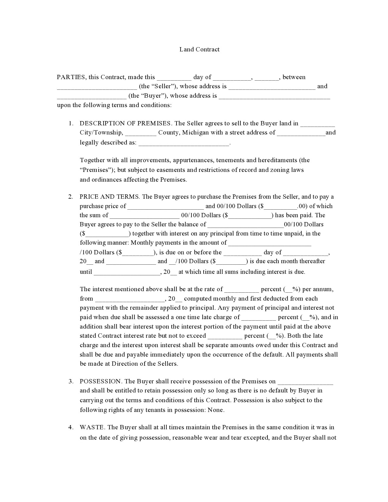 Free land contract form 08