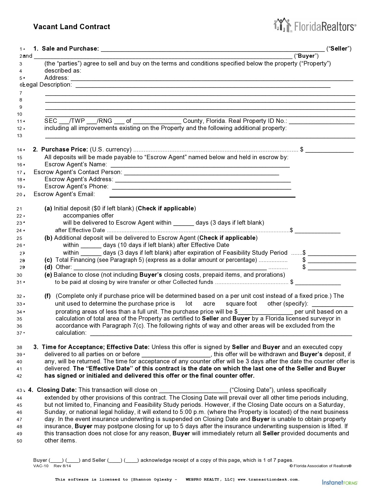 Free land contract form 20