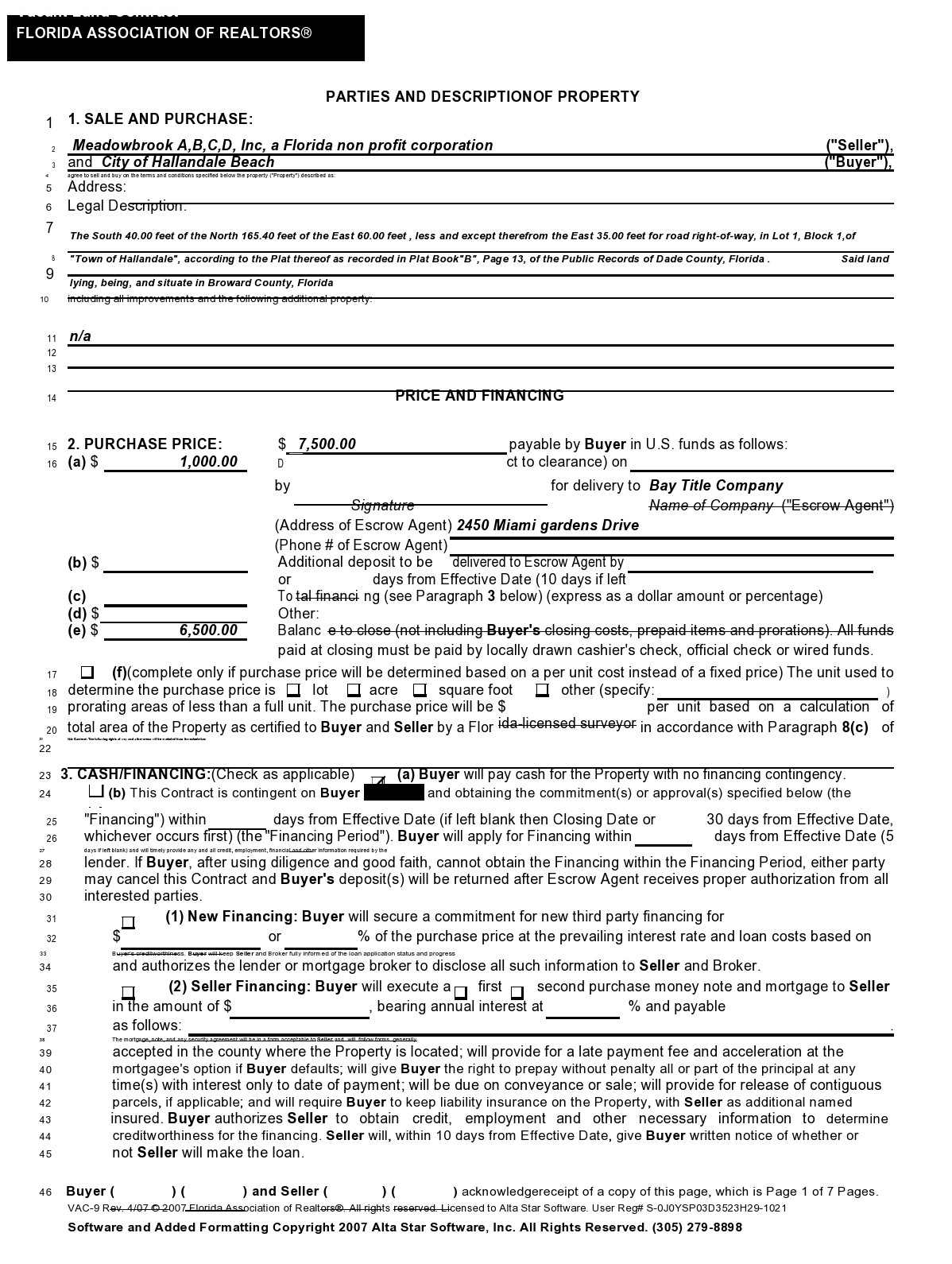 Free land contract form 30