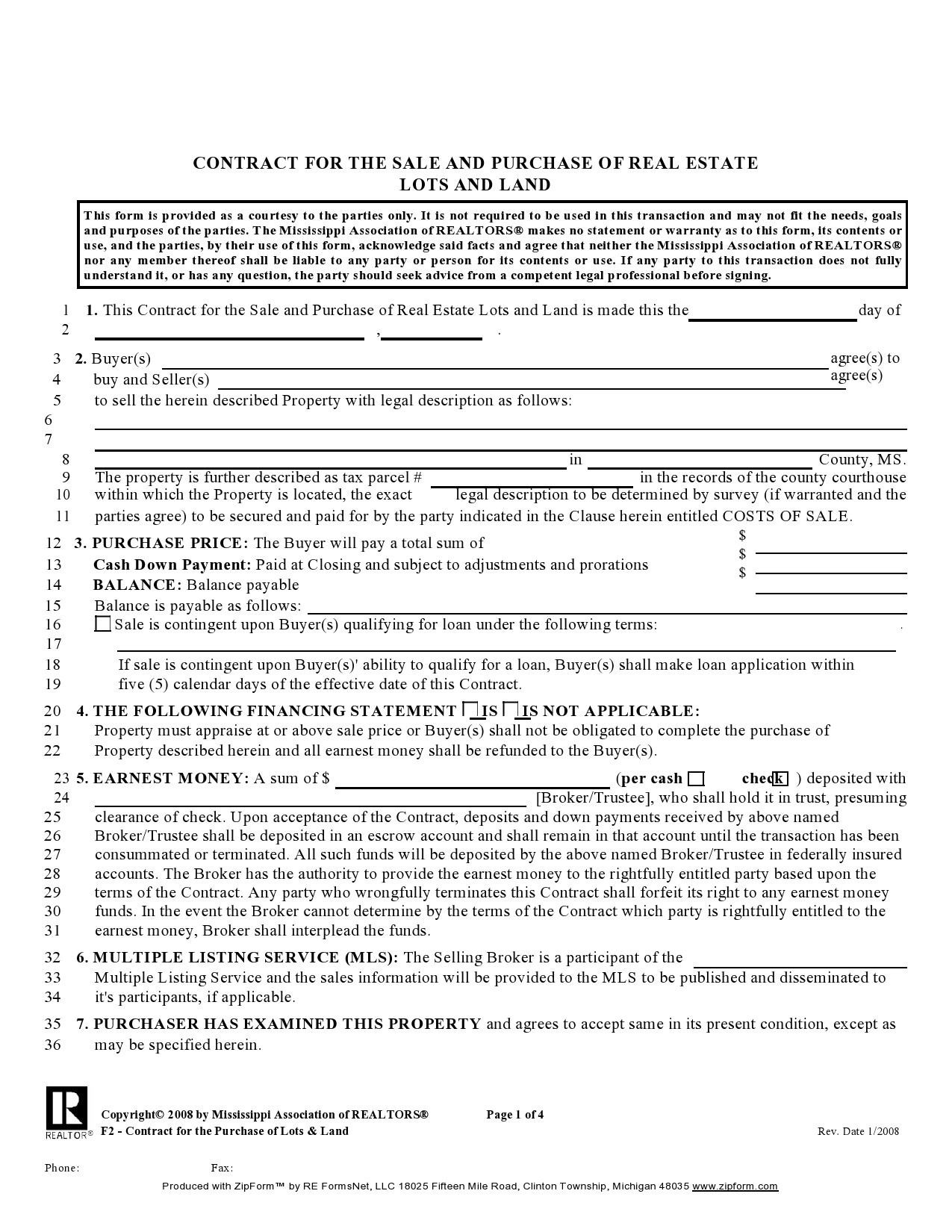 Free land contract form 33
