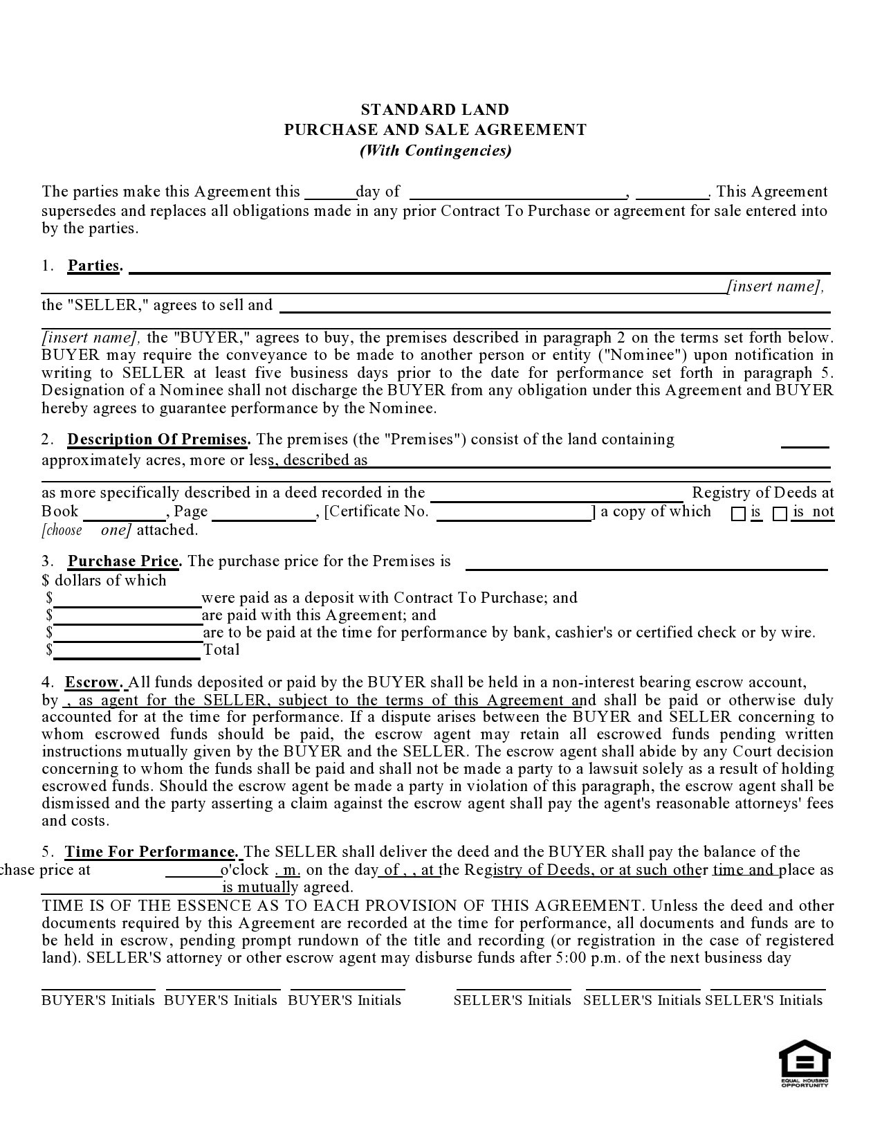 Free land contract form 48