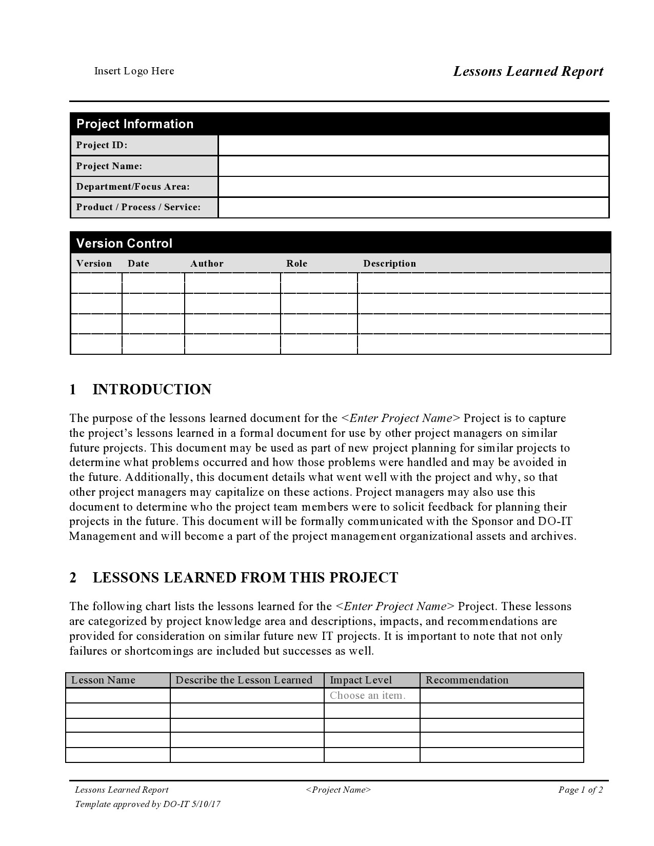 Free lessons learned template 18