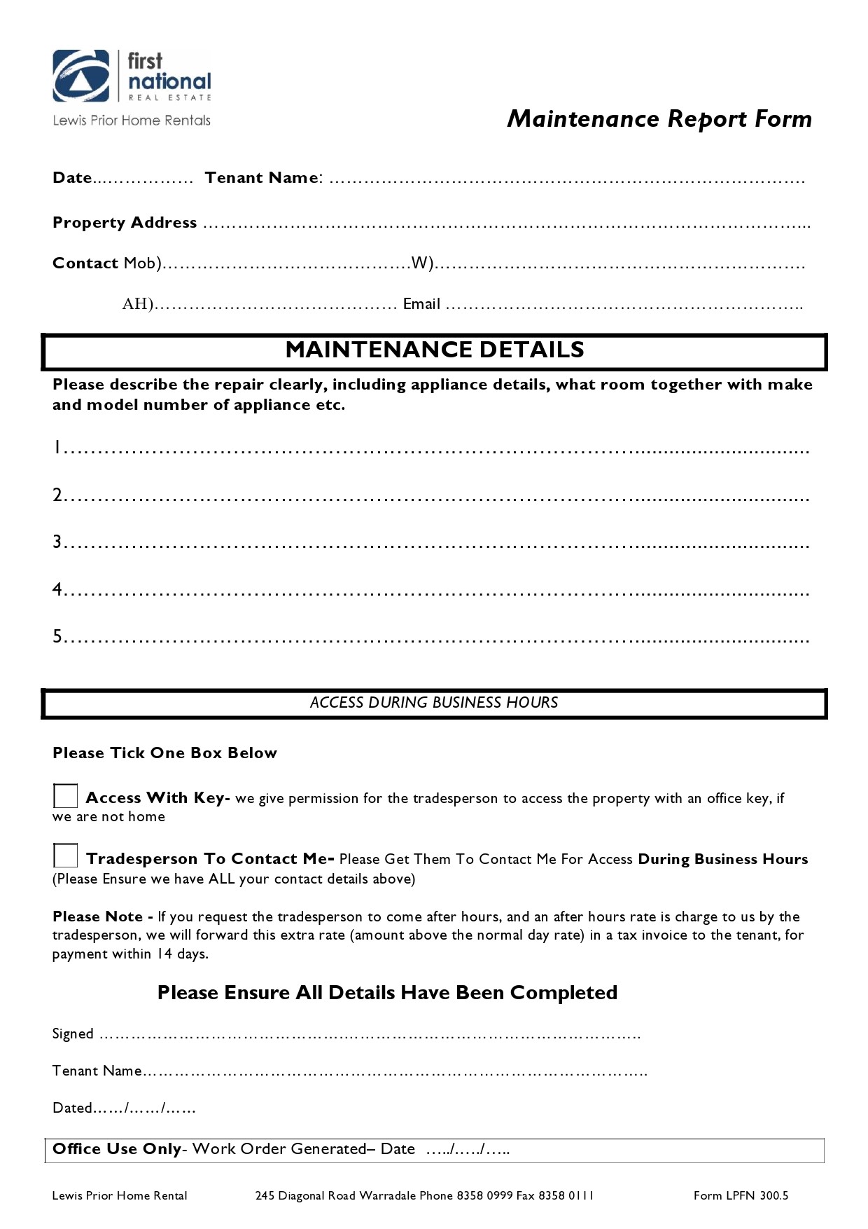 Formulario de informe de mantenimiento gratuito 02