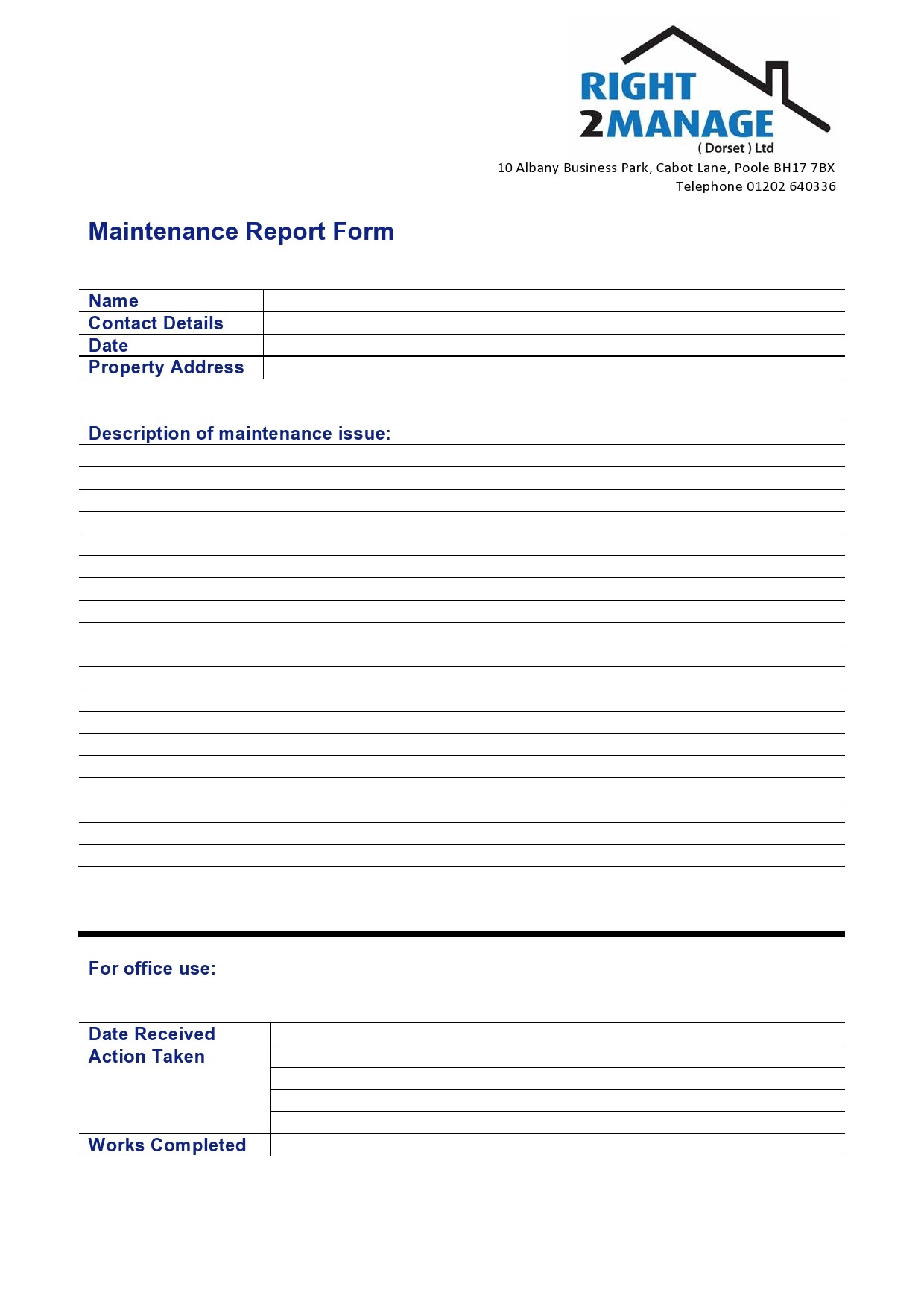 Free maintenance report form 05