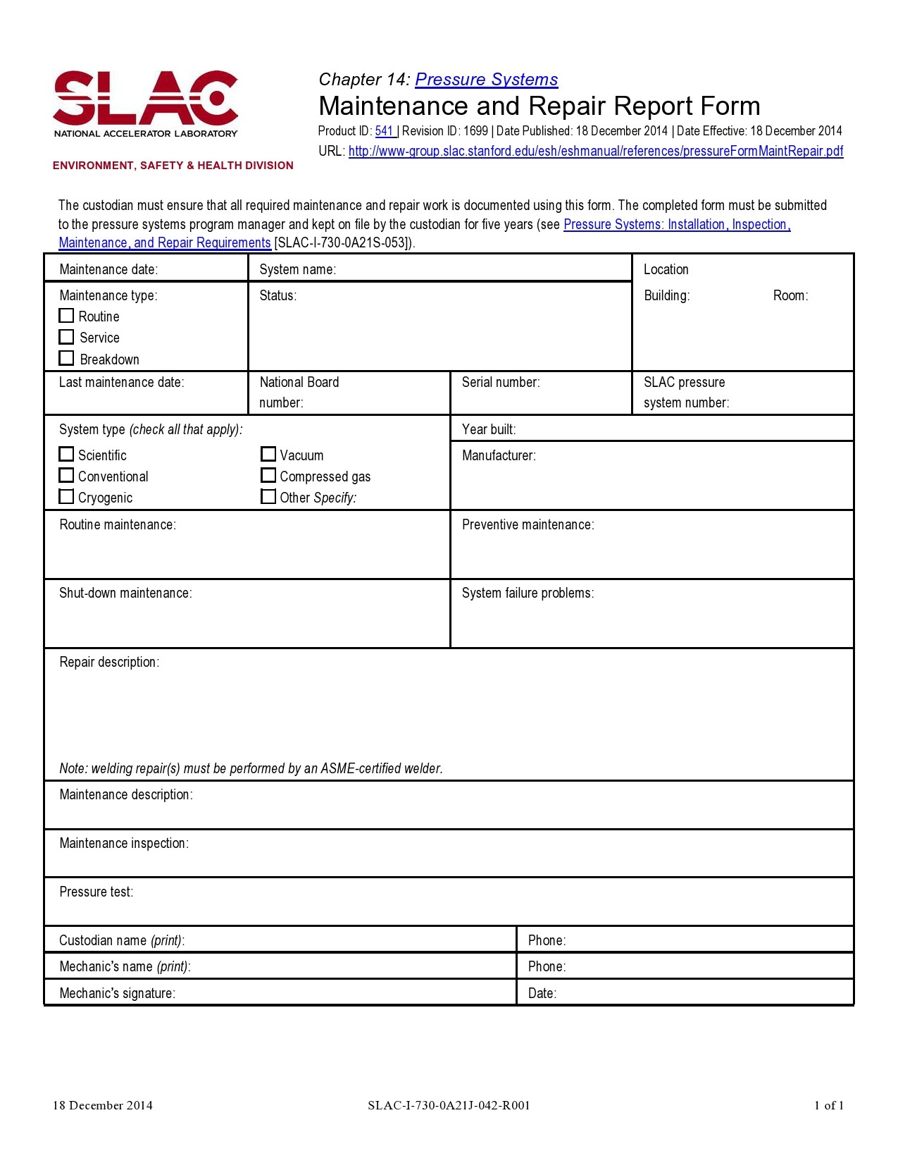 Free maintenance report form 07