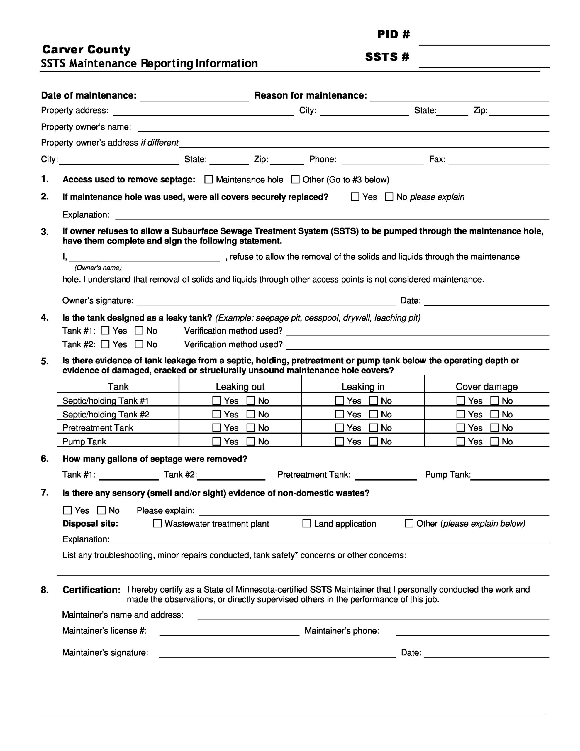 Free maintenance report form 08
