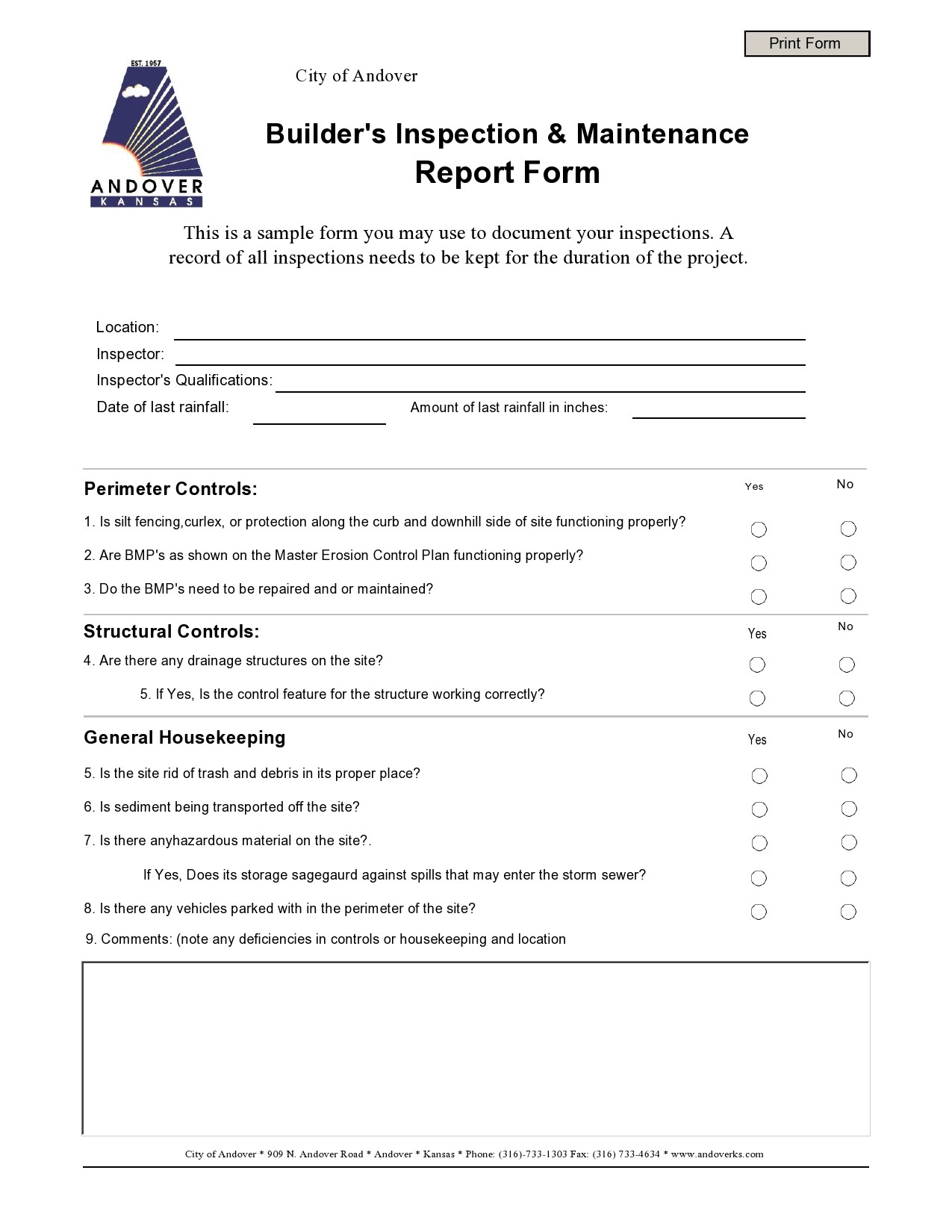 Free maintenance report form 24