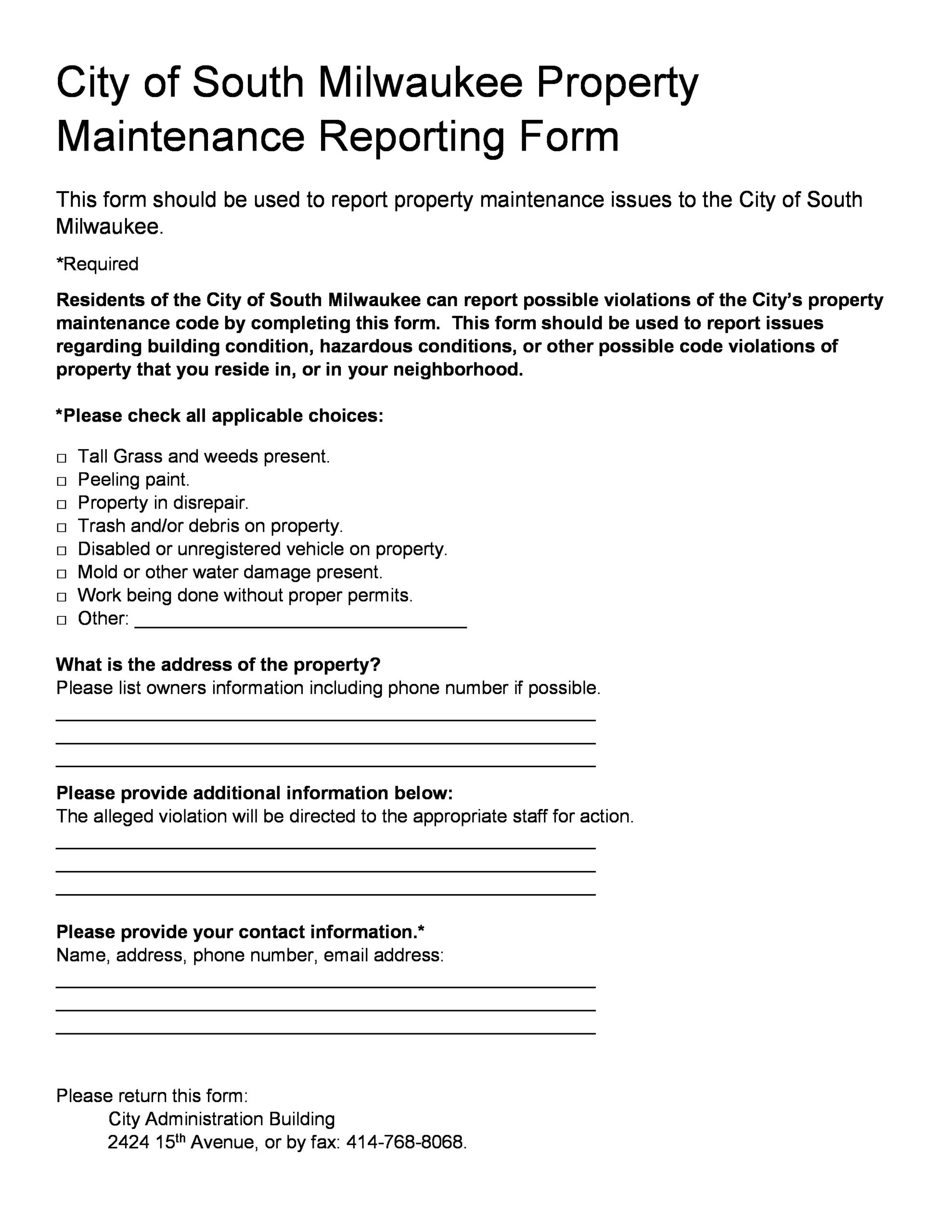 Free maintenance report form 44