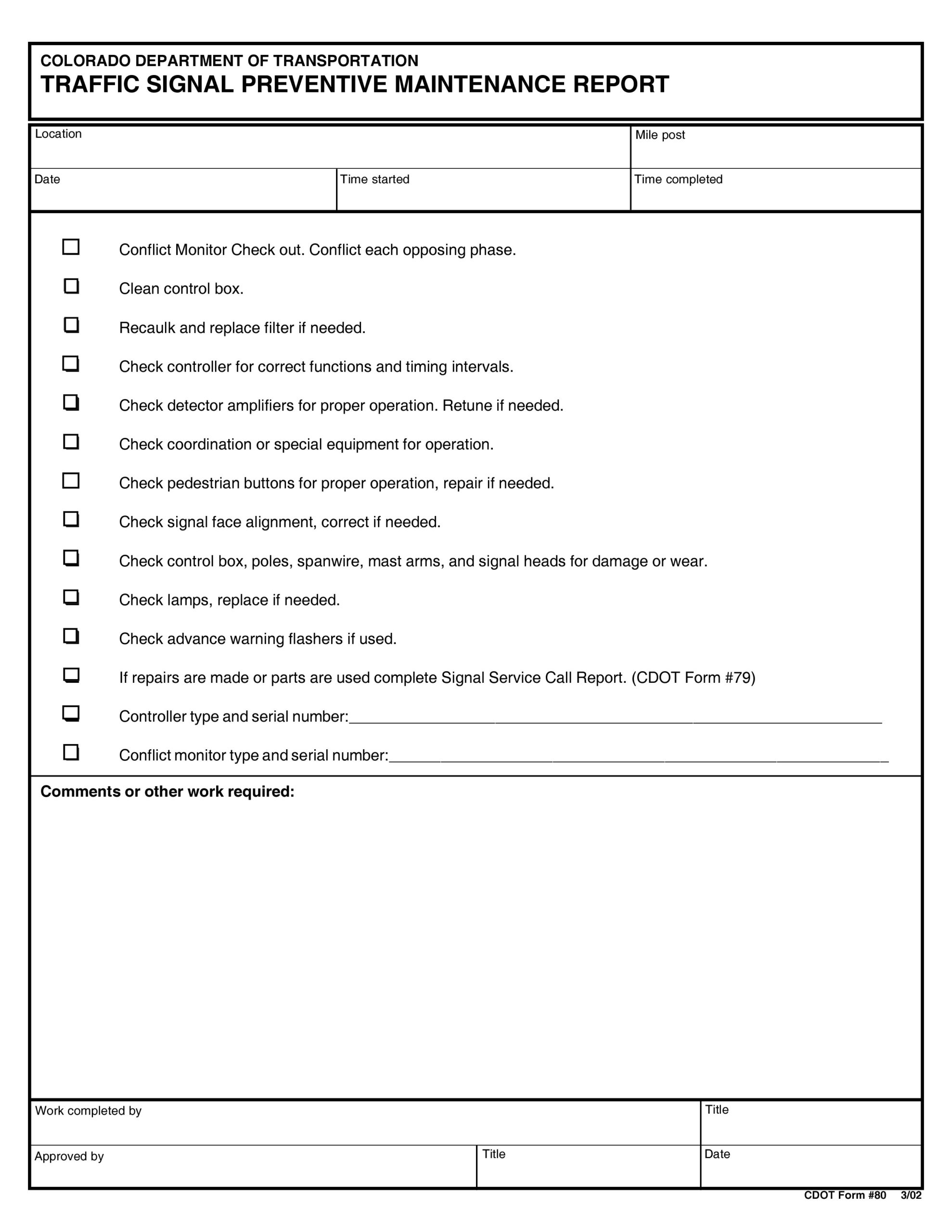 Free maintenance report form 45