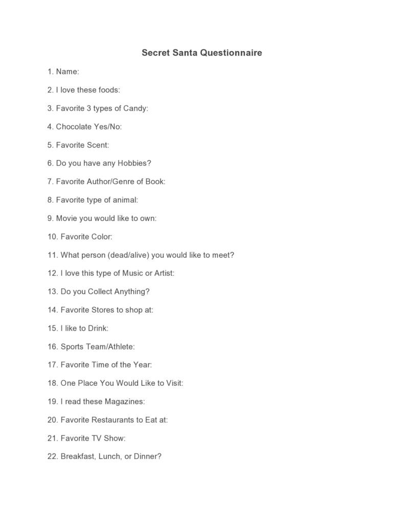 27 Printable Secret Santa Questionnaire Templates ᐅ TemplateLab