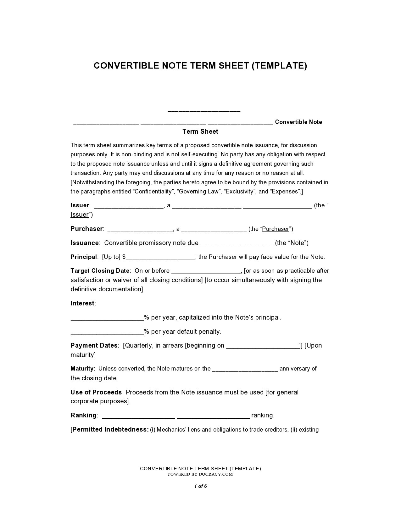 Free term sheet template 16