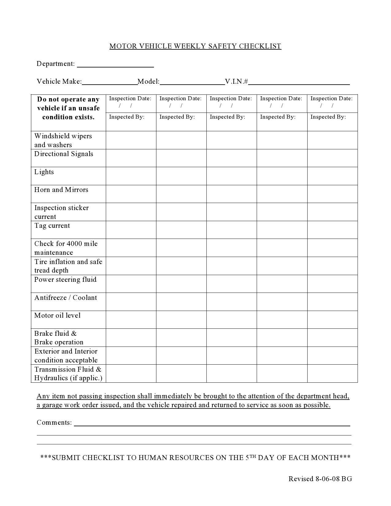 Car Maintenance Checklist Printable