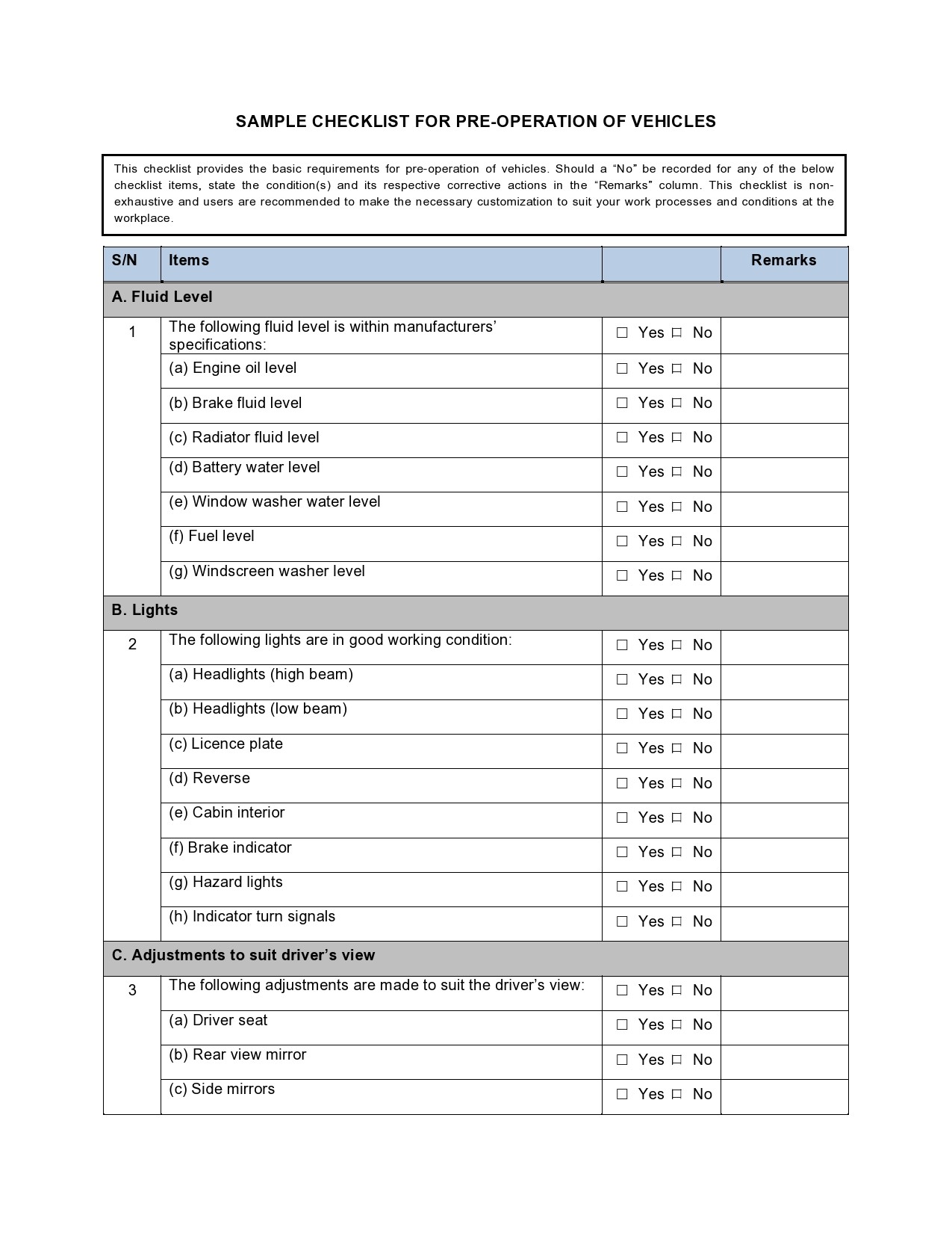Free vehicle checklist 02