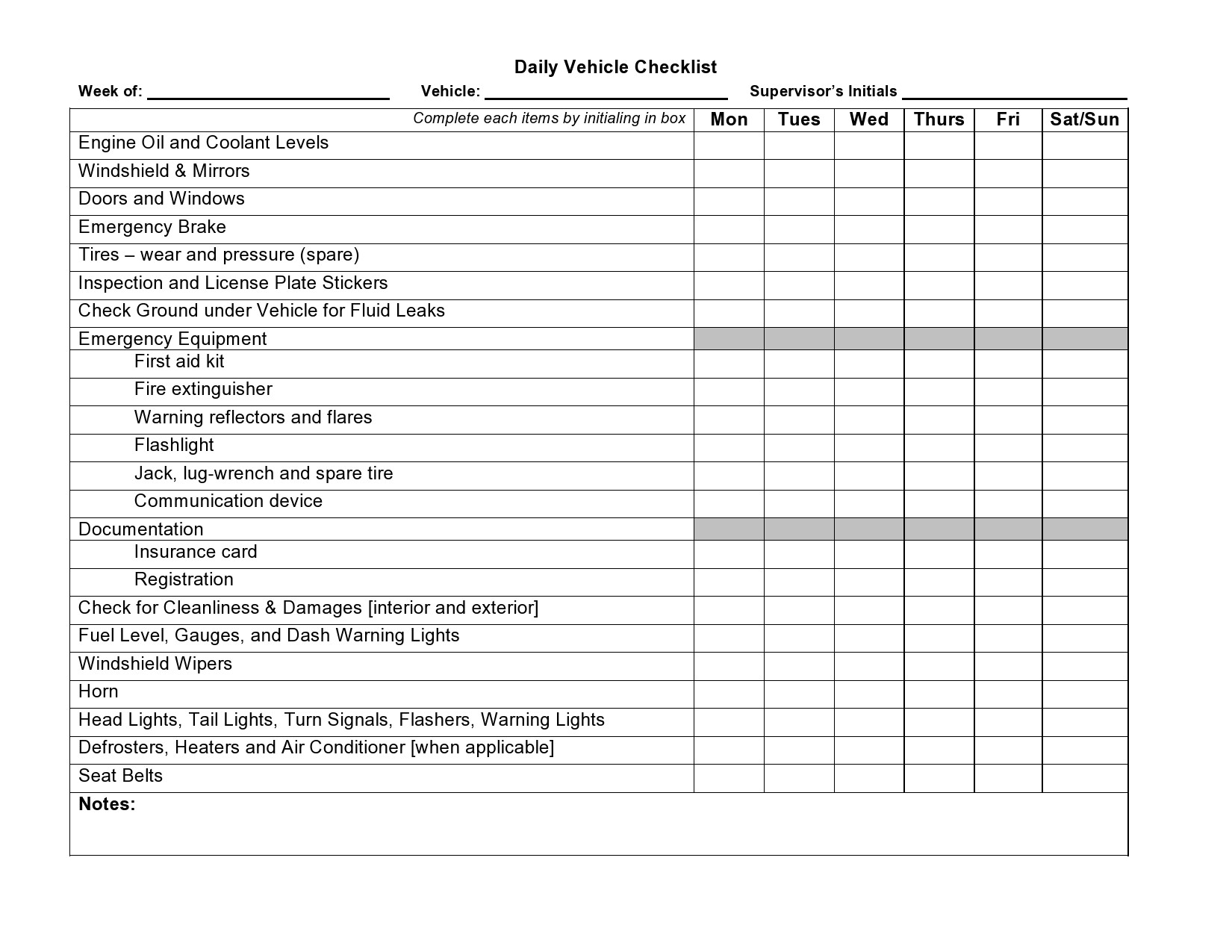 Free vehicle checklist 04