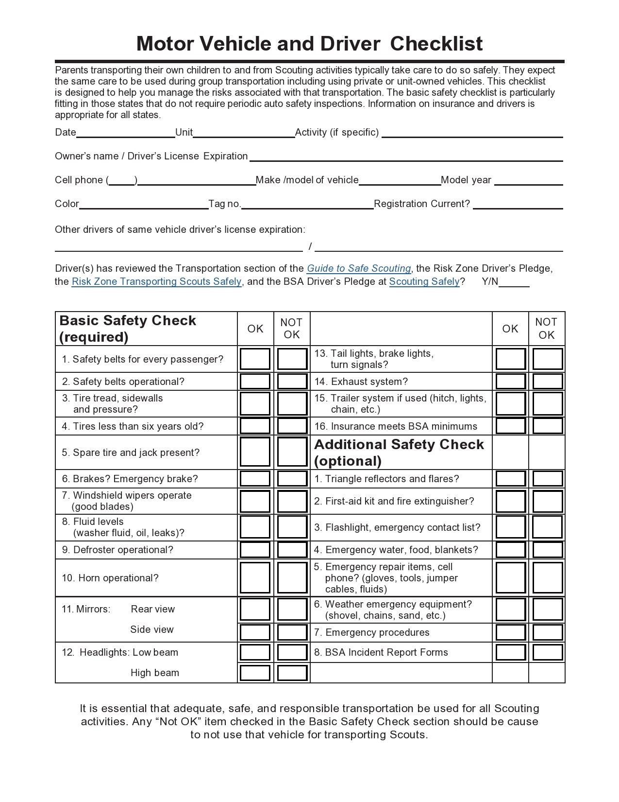 Free vehicle checklist 07