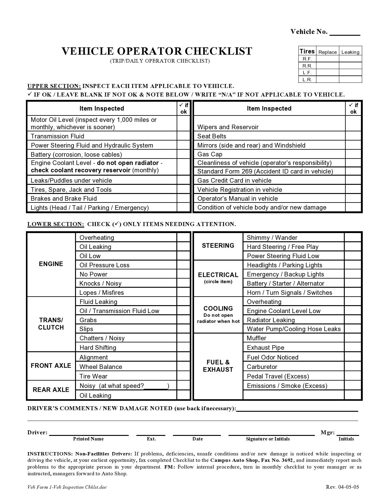 Free vehicle checklist 21
