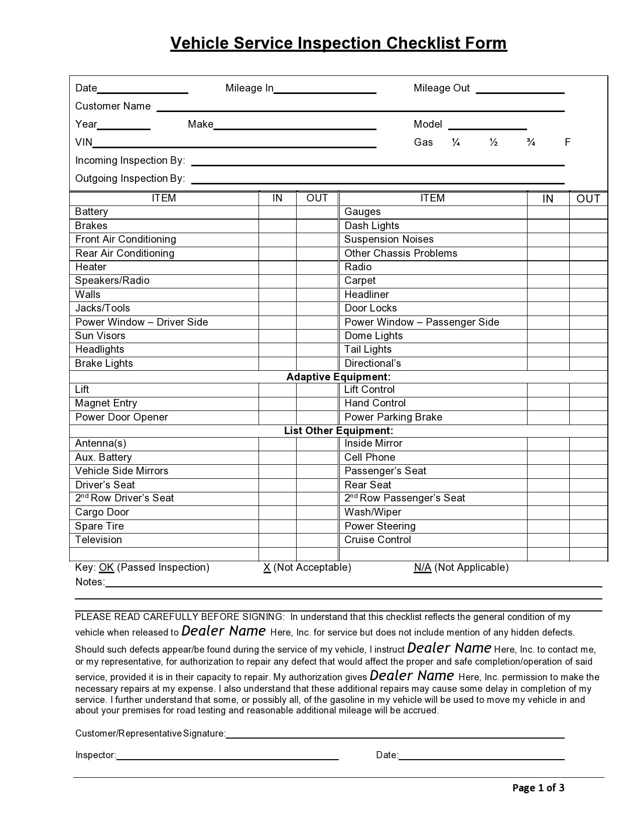 Vehicle Equipment Checklist Template Hq Printable Documents Gambaran