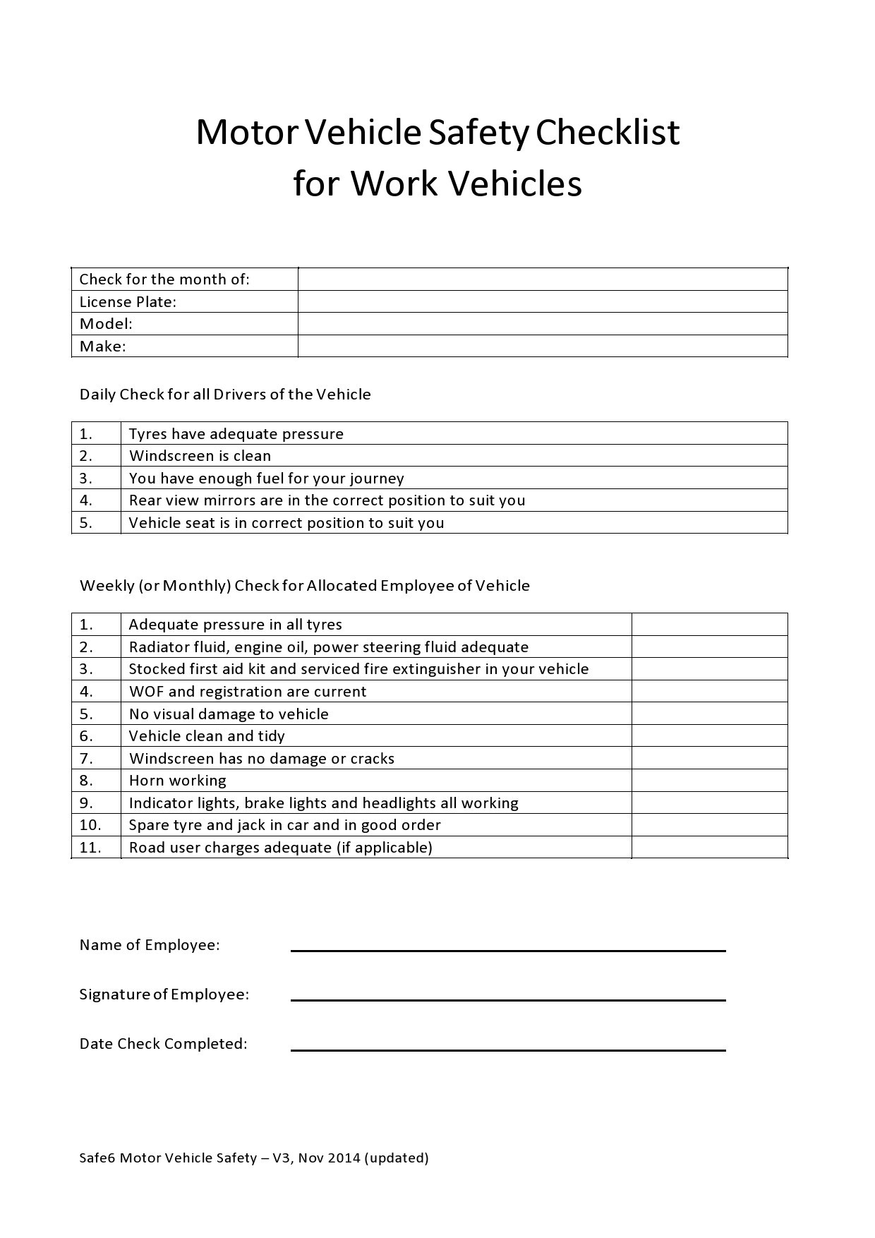 Free vehicle checklist 37