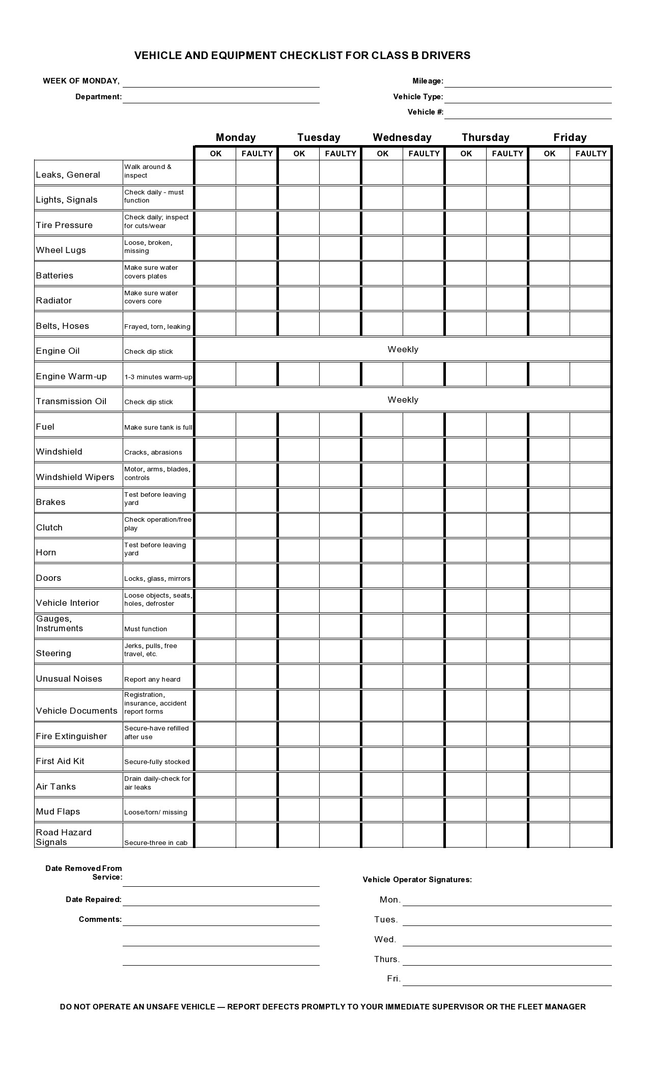 Free vehicle checklist 39