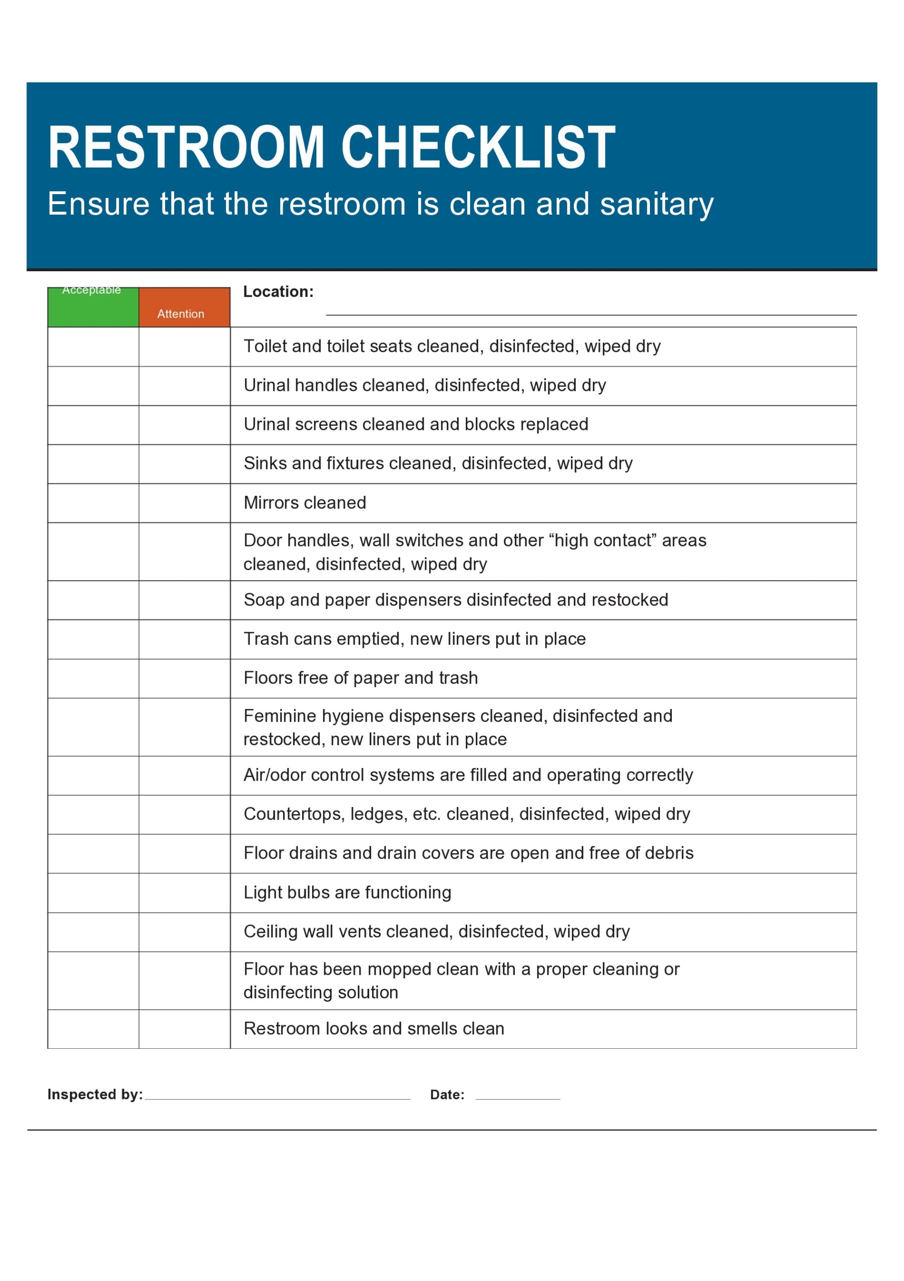 Bathroom Cleaning Checklist - TemplateLab