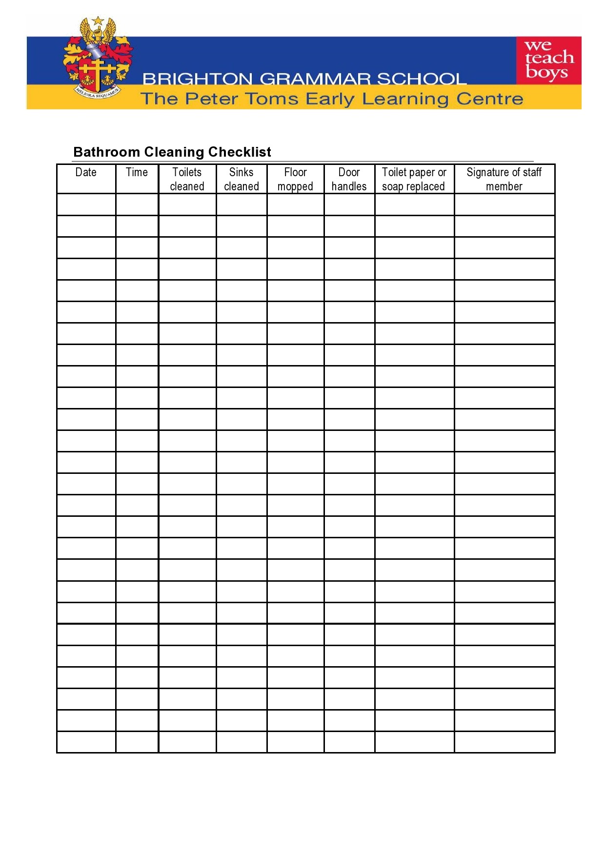 Printable Bathroom Cleaning Checklist Template Francesco Printable