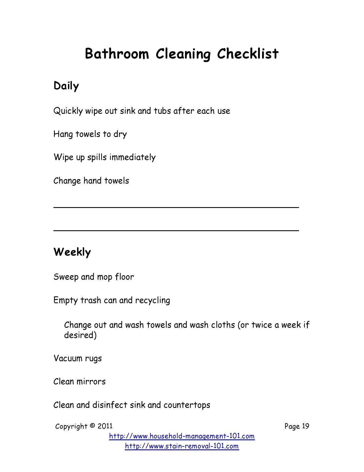 Free bathroom cleaning checklist 19
