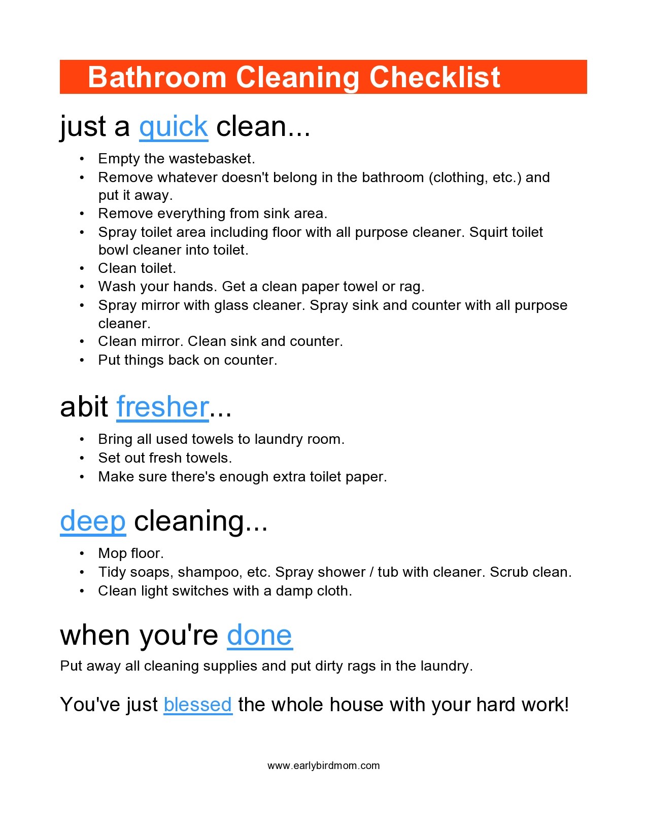 Free bathroom cleaning checklist 21