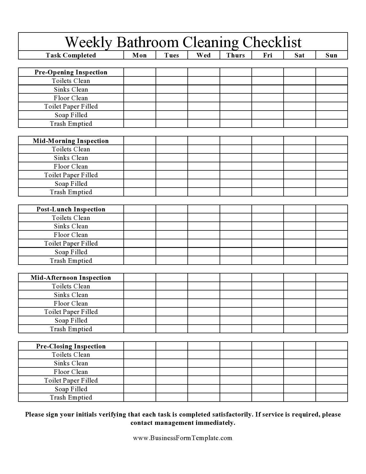 Printable Bathroom Cleaning Checklist Template Printable Templates