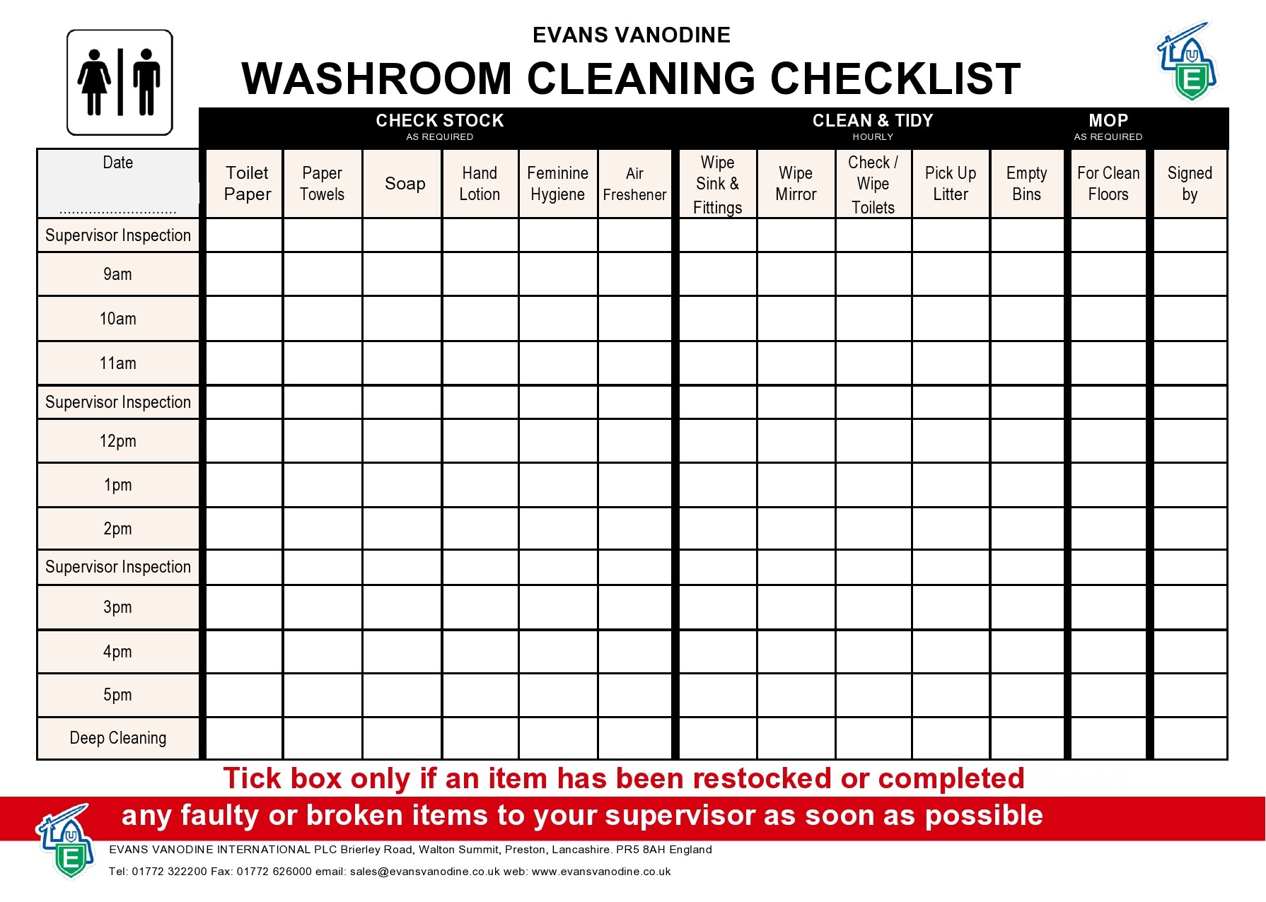 Toilet Cleaning Checklist Template Free