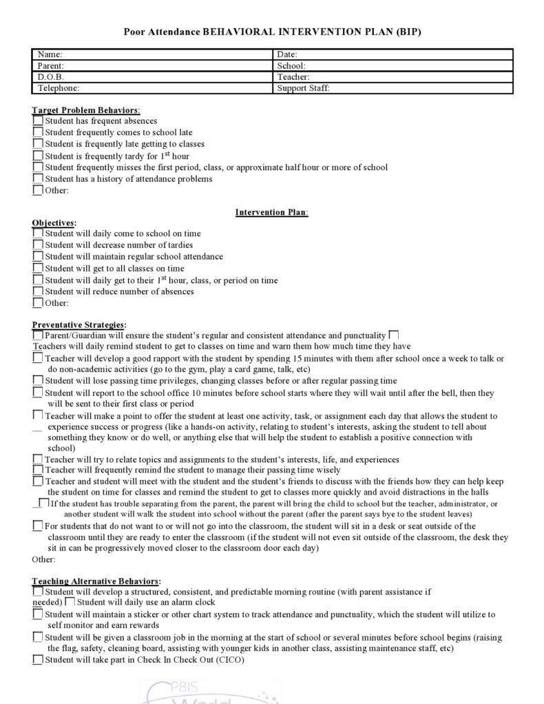 47 Useful Behavior Plan Templates (BIP Examples) ᐅ TemplateLab