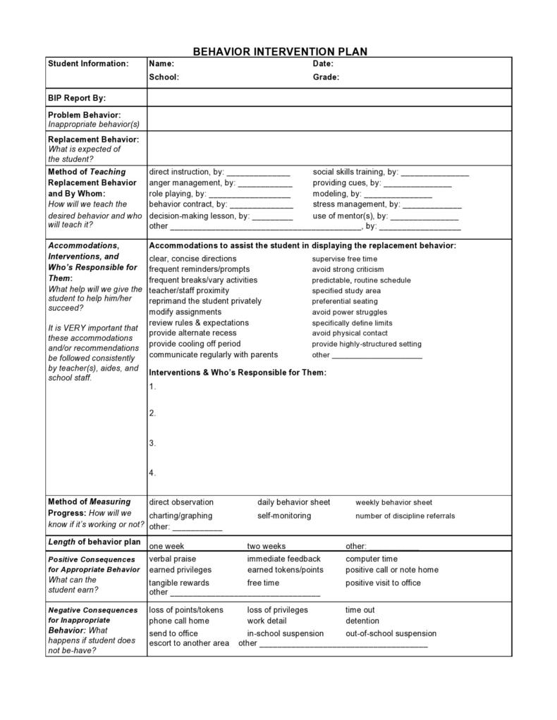 47 Useful Behavior Plan Templates (BIP Examples) ᐅ TemplateLab