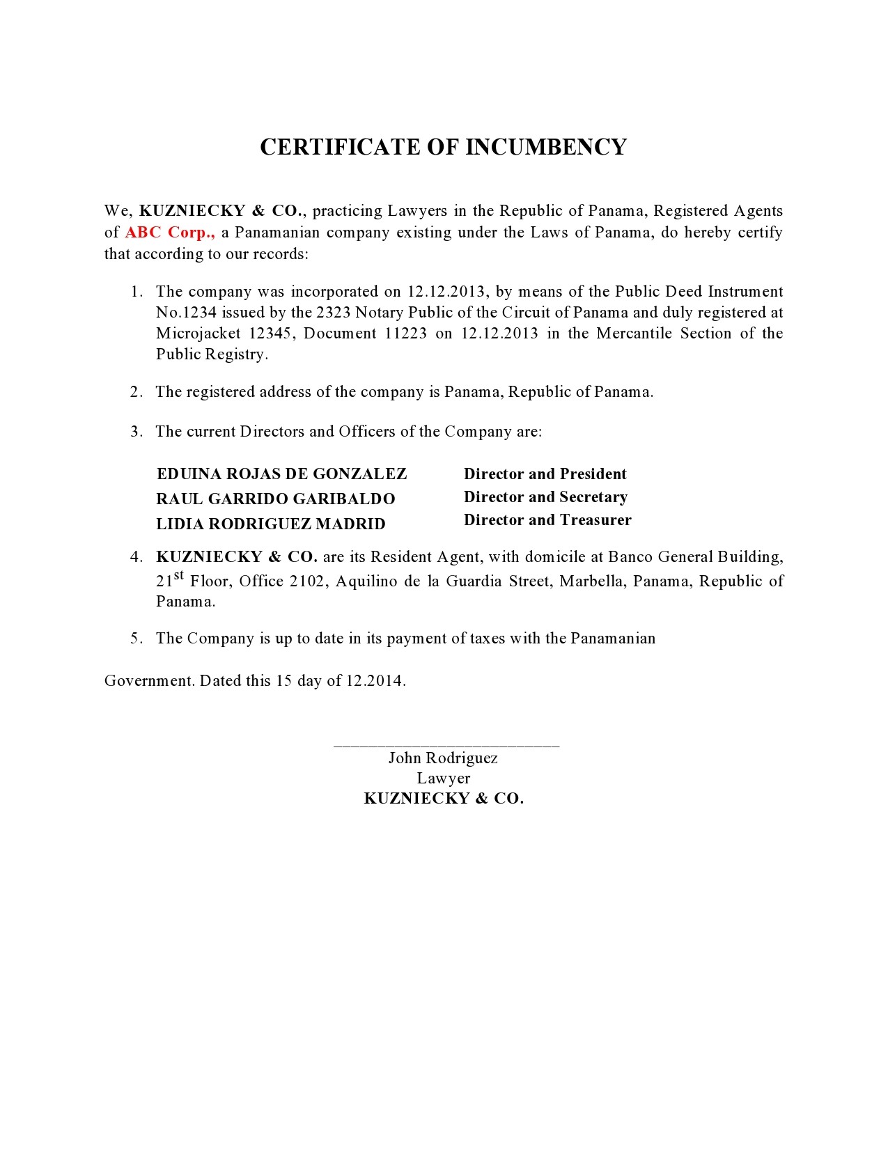 Free certificate of incumbency 19