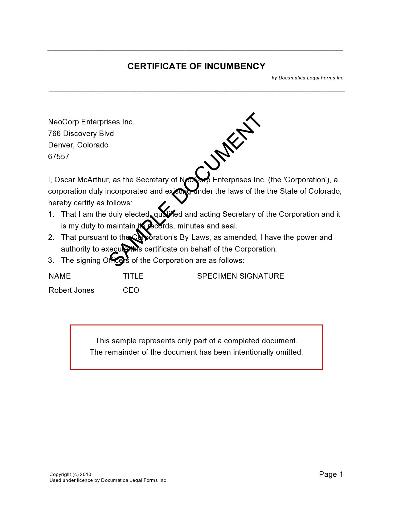 Free certificate of incumbency 22