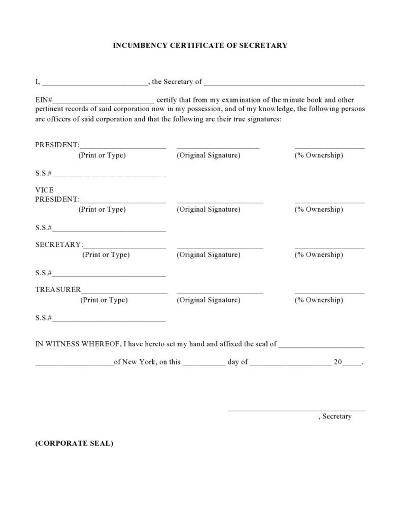 50 Best Certificate of Incumbency Samples (Free) ᐅ TemplateLab