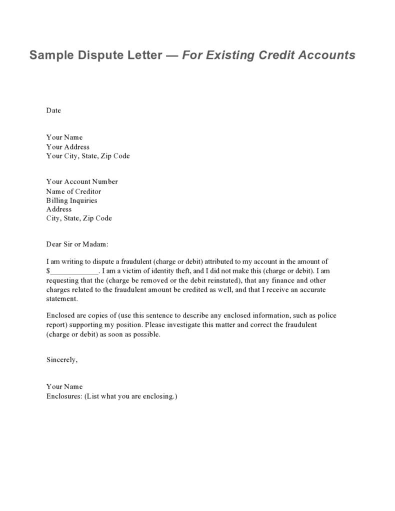 Free Dispute Letter Template
