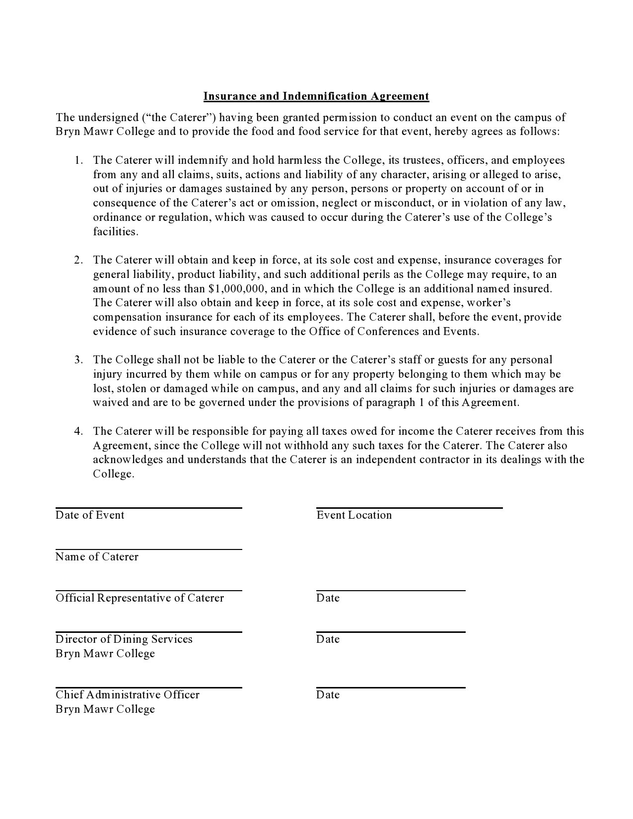 Free indemnification agreement 10