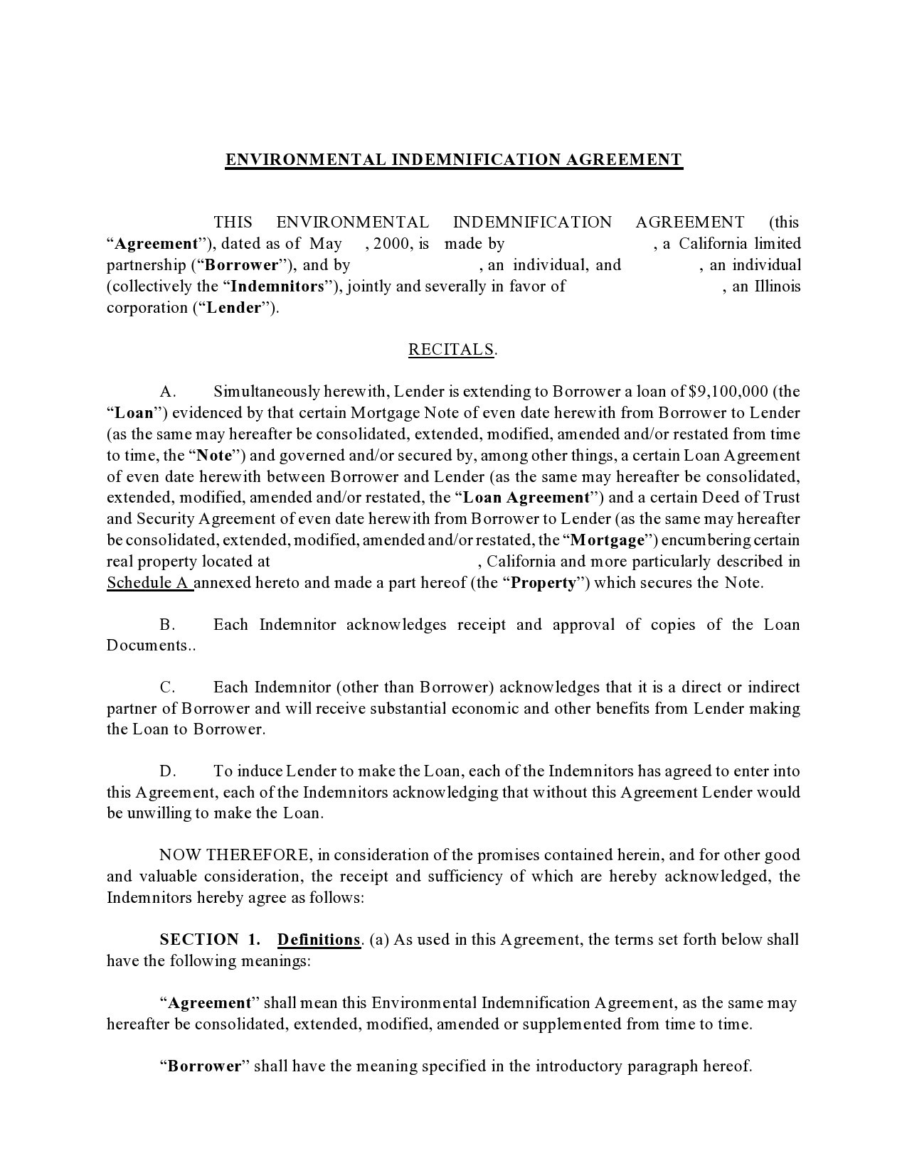 Free indemnification agreement 11