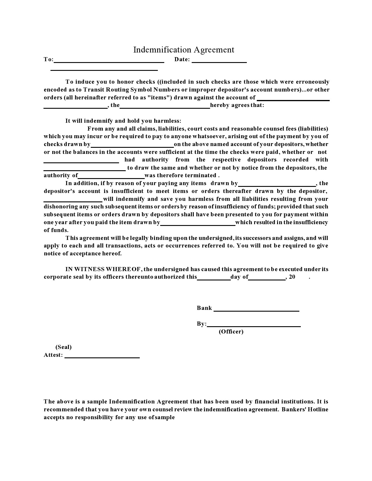 Free indemnification agreement 25