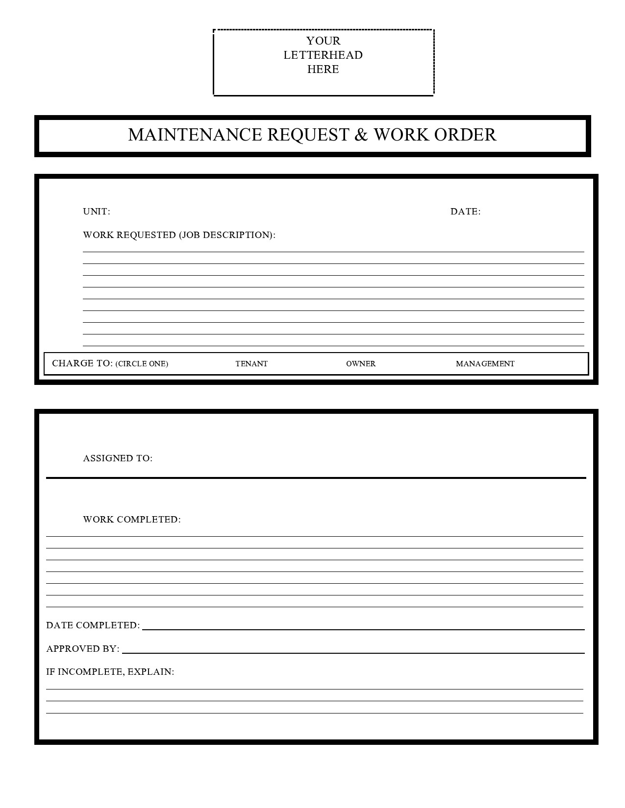 Free maintenance request form 20
