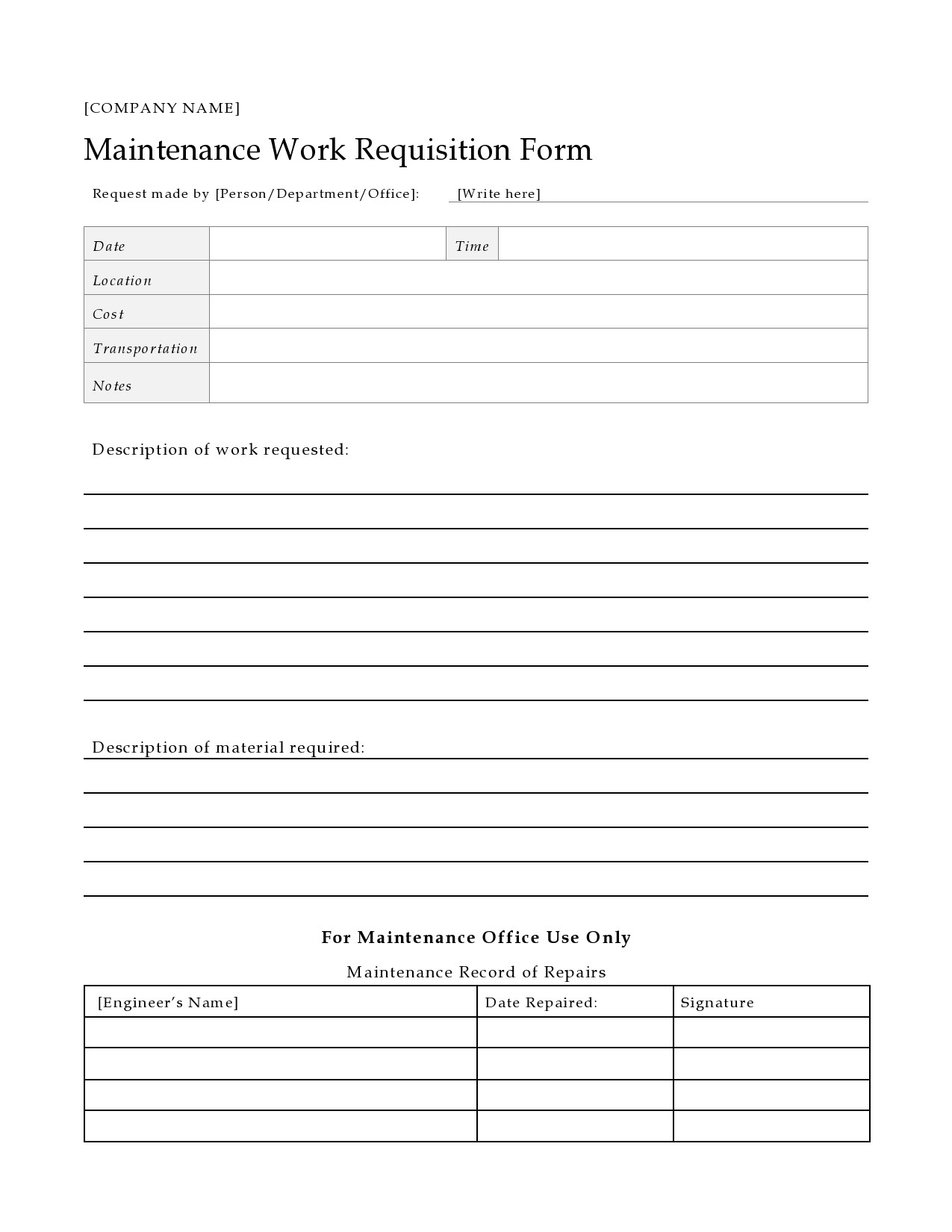 Free maintenance request form 21