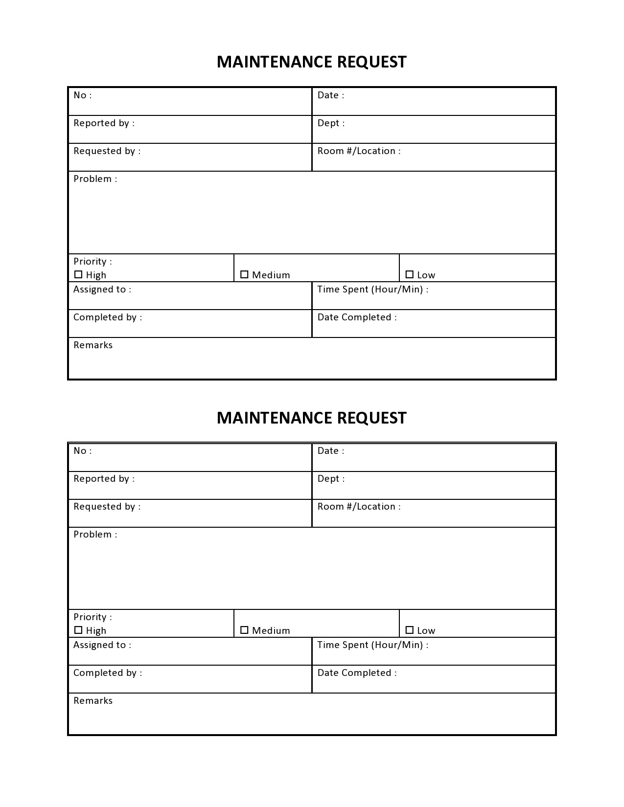 Free Printable Maintenance Work Order Forms Printable Form Templates 