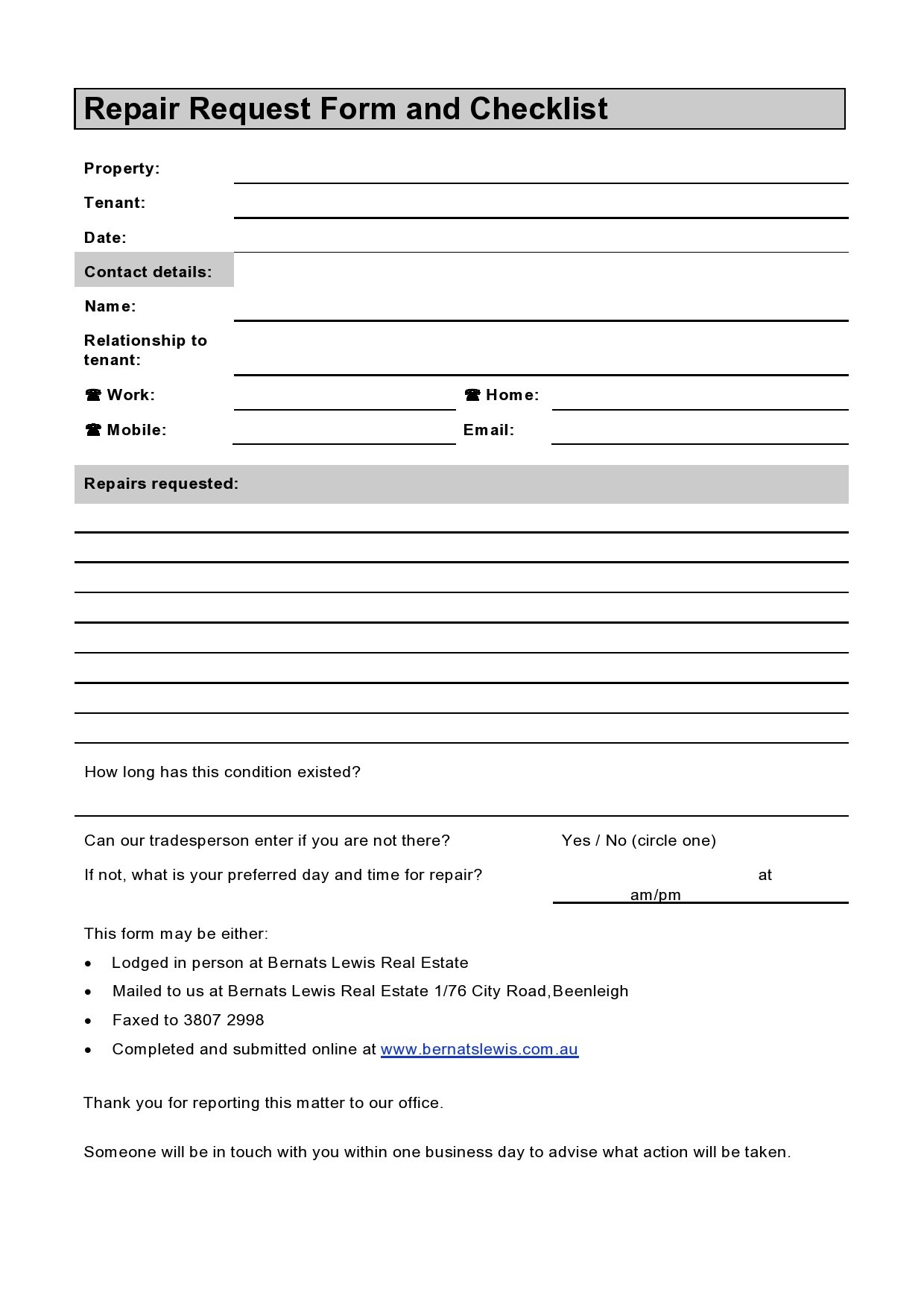 Free maintenance request form 35